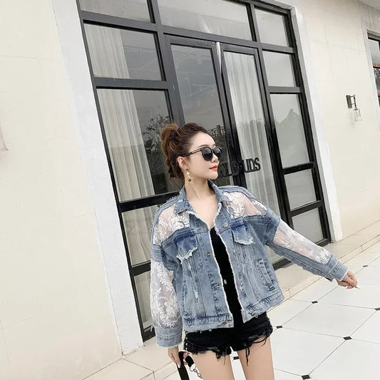 Cotton Denim Coat Womens Lace