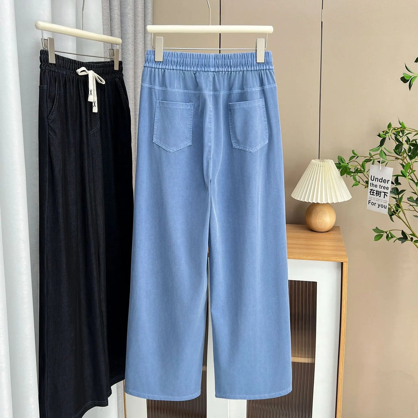 Women's Straight Jeans, Oversized Trousers, Curve Clothes, High Waist, Stretch, Lyocell Denim Pants, Plus Size, Summer