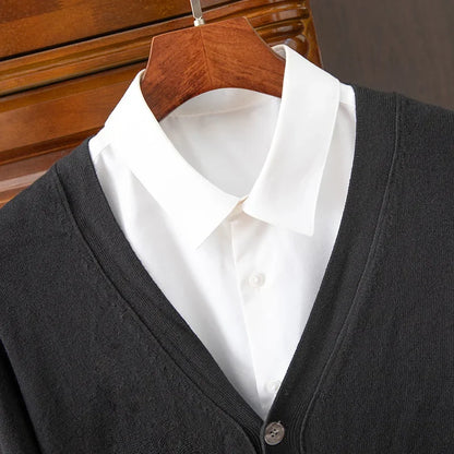 Mens Cardigan Business Casual Classic V-neck Solid Color
