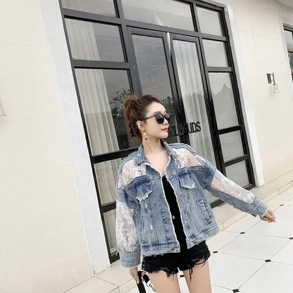 Cotton Denim Coat Womens Lace