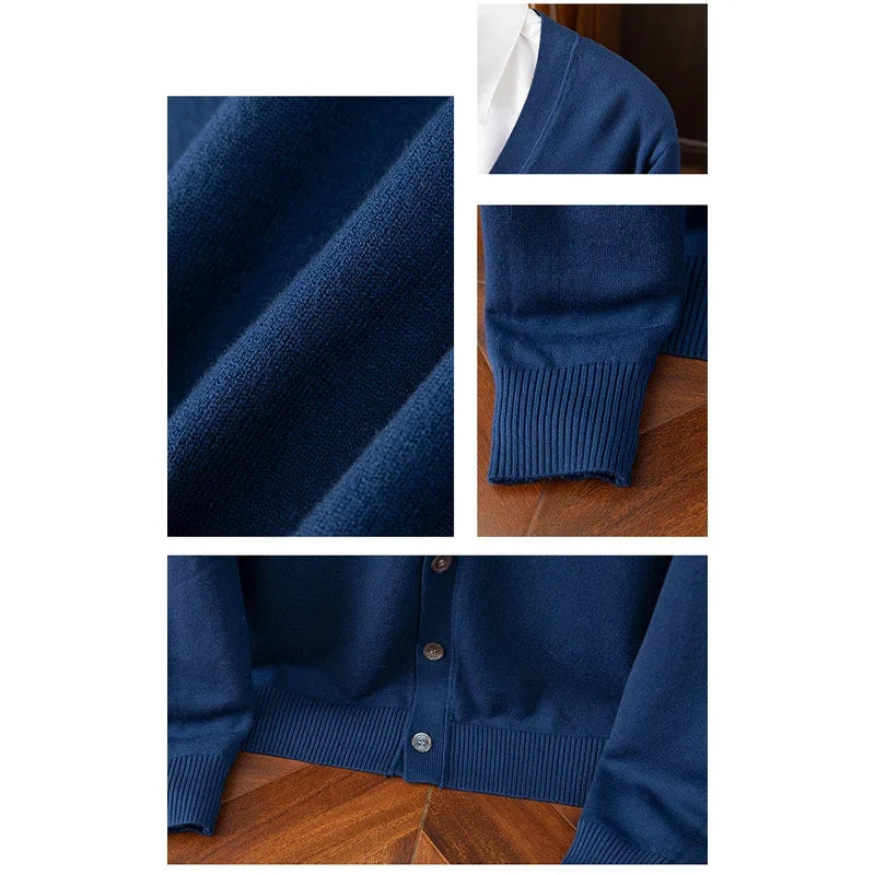 Mens Cardigan Business Casual Classic V-neck Solid Color