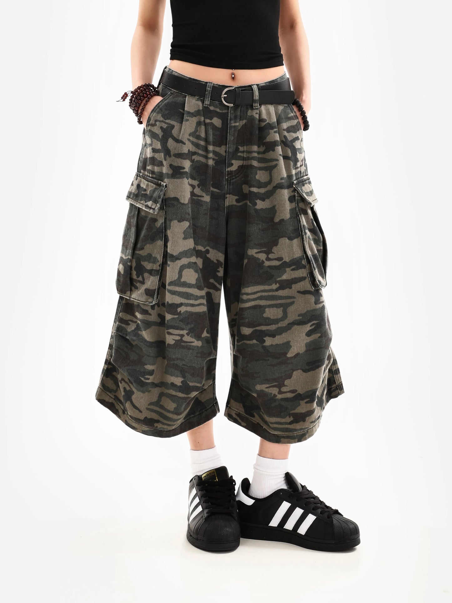 Camouflage Unisex Loose Cargo Capri Shorts