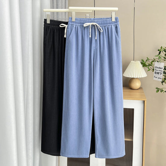 Women's Straight Jeans, Oversized Trousers, Curve Clothes, High Waist, Stretch, Lyocell Denim Pants, Plus Size, Summer