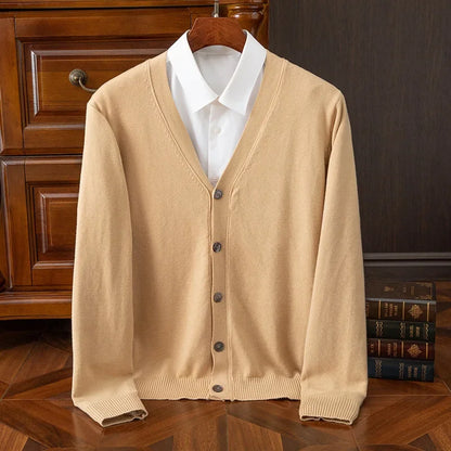 Mens Cardigan Business Casual Classic V-neck Solid Color