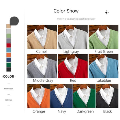 Mens Cardigan Business Casual Classic V-neck Solid Color