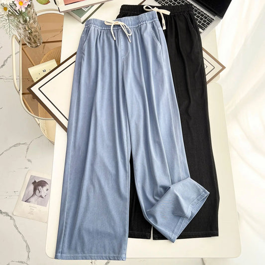 Women's Straight Jeans, Oversized Trousers, Curve Clothes, High Waist, Stretch, Lyocell Denim Pants, Plus Size, Summer