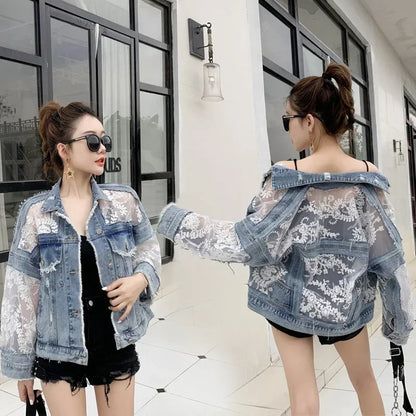 Cotton Denim Coat Womens Lace