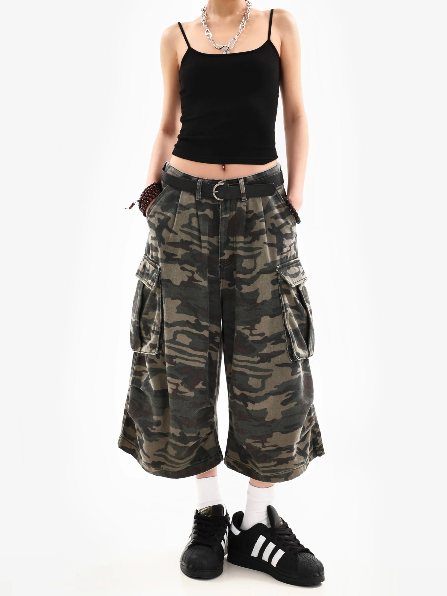 Camouflage Unisex Loose Cargo Capri Shorts