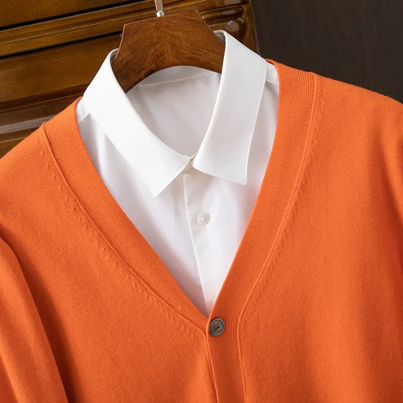Mens Cardigan Business Casual Classic V-neck Solid Color