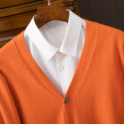 Mens Cardigan Business Casual Classic V-neck Solid Color