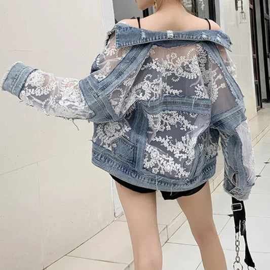 Cotton Denim Coat Womens Lace