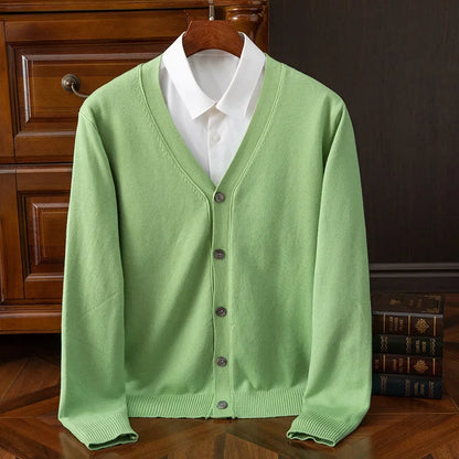 Mens Cardigan Business Casual Classic V-neck Solid Color