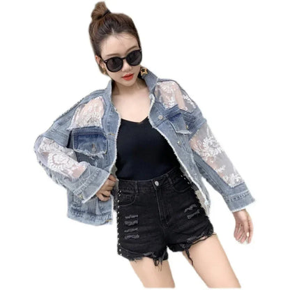 Cotton Denim Coat Womens Lace
