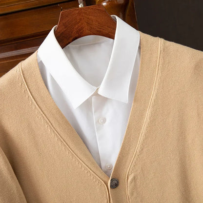 Mens Cardigan Business Casual Classic V-neck Solid Color