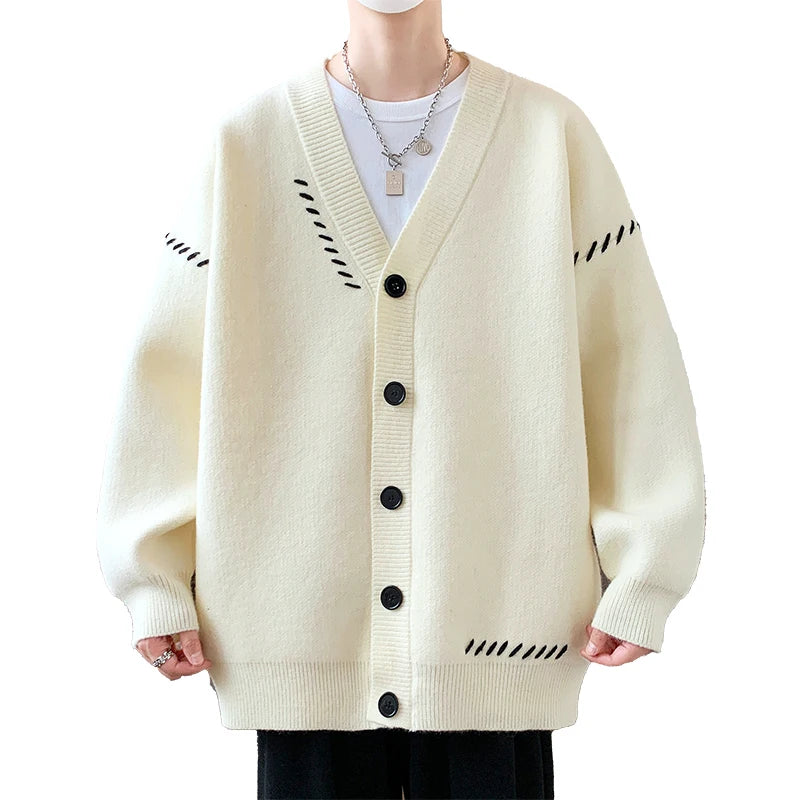 Autumn Winter V-Neck Knit Cardigan Loose Knitted Sweater