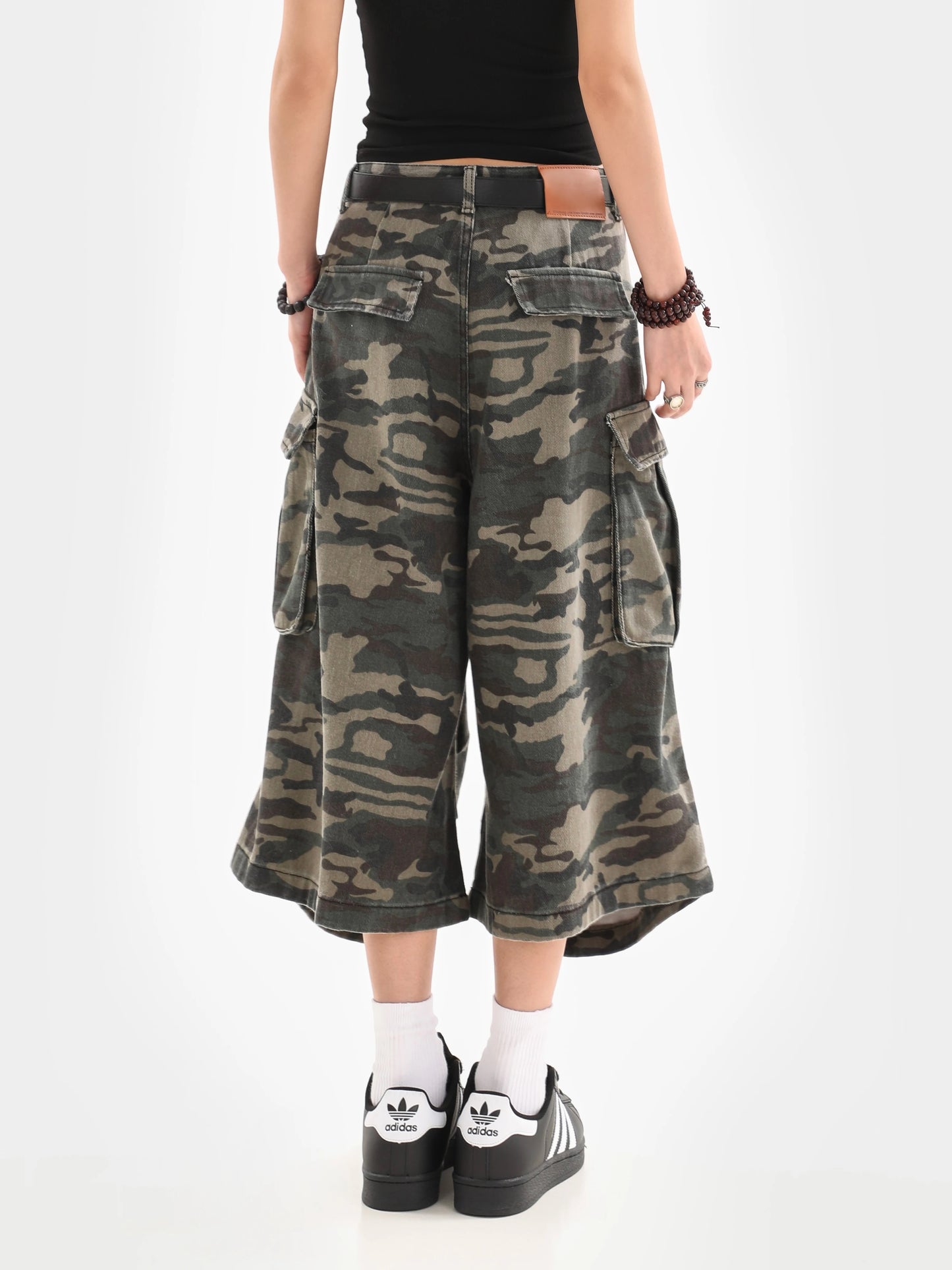 Camouflage Unisex Loose Cargo Capri Shorts
